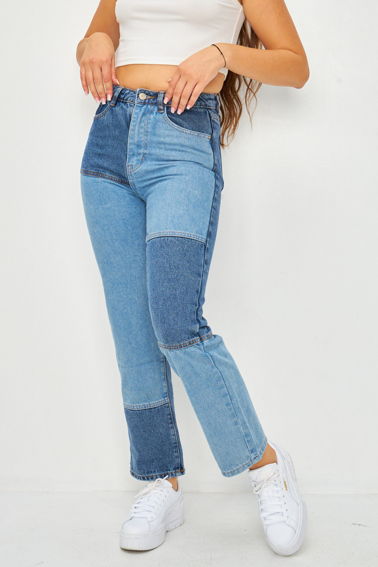 Jean Straight bleu patchwork