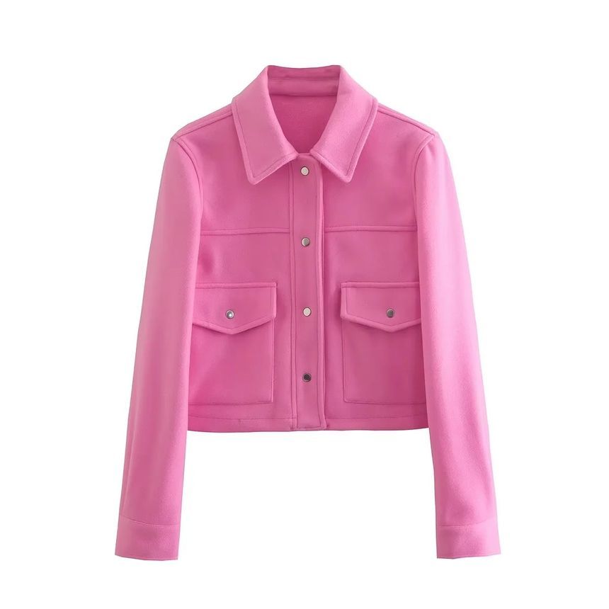Opuscule - Effen cropped jasje met kraag en knoopsluiting