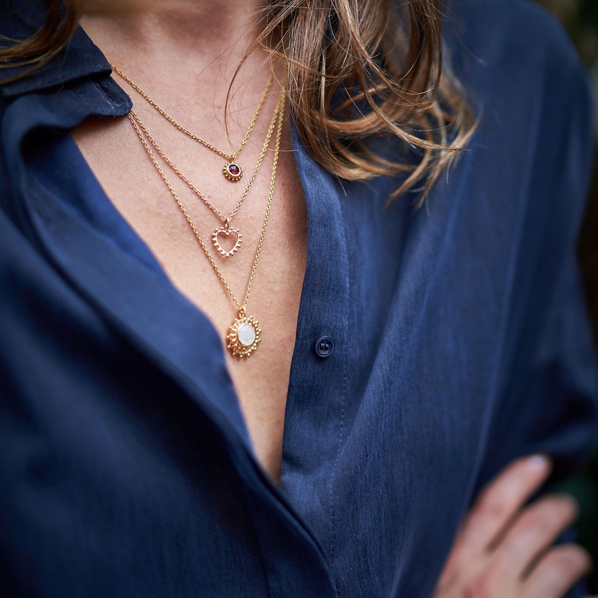 Collier Coeur perlé en Argent, Aura