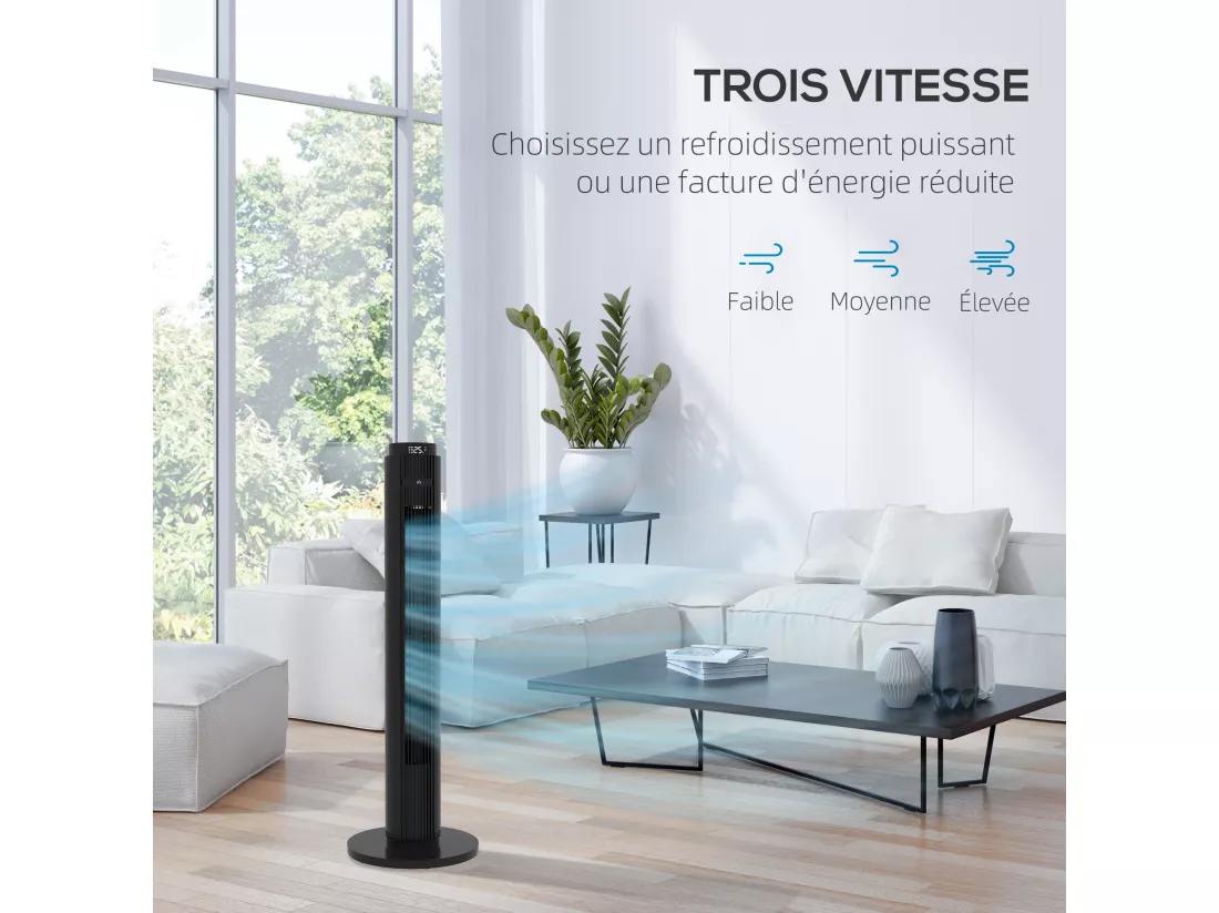 Ventilateur colonne tour oscillant 45 W silencieux télécommande incluse timer 4 modes 3 vitesses filtre noir