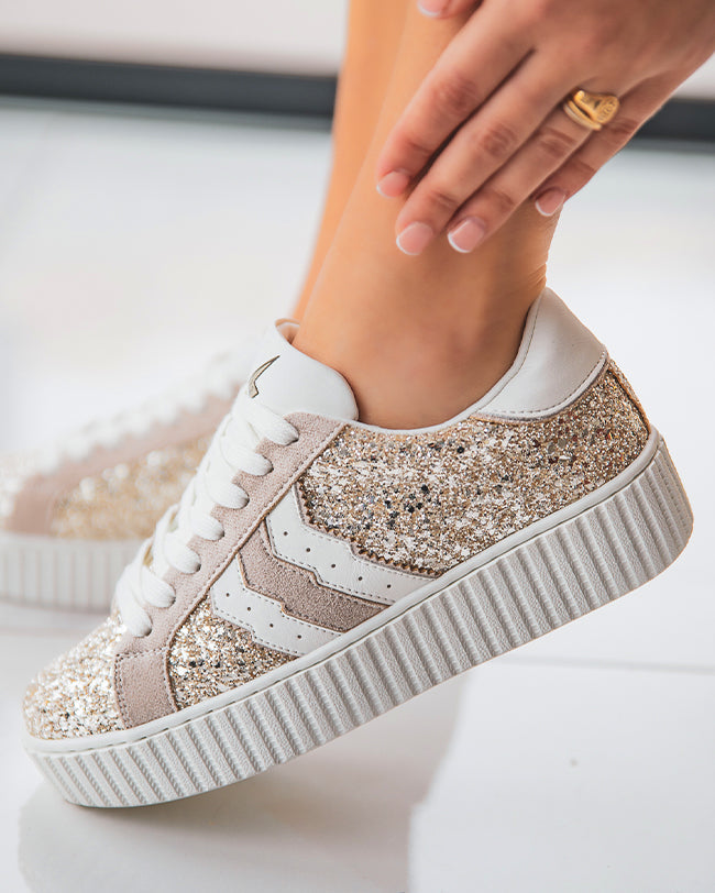 Basket femme paillettes creepers à lacets - CL51 GOLD