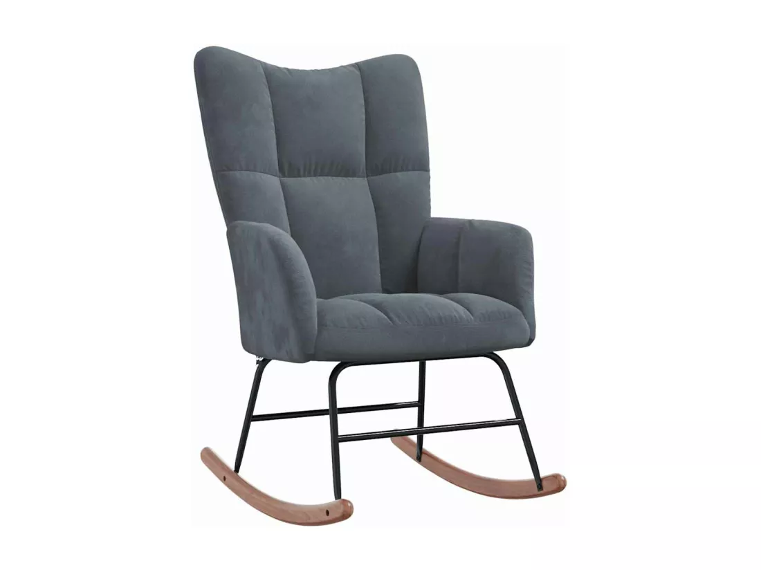 Chaise à bascule avec repose-pied Gris foncé Velours