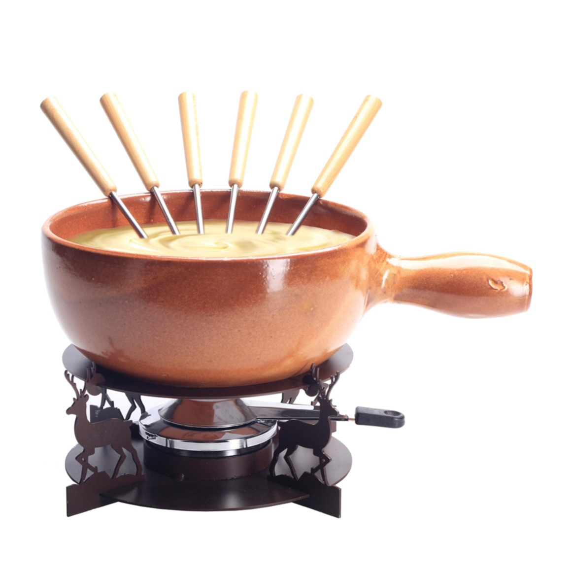(9-tlg. Set) Ø22cm Terracotta Käsefondue Caquelon Starter Kit (403819) - Noce