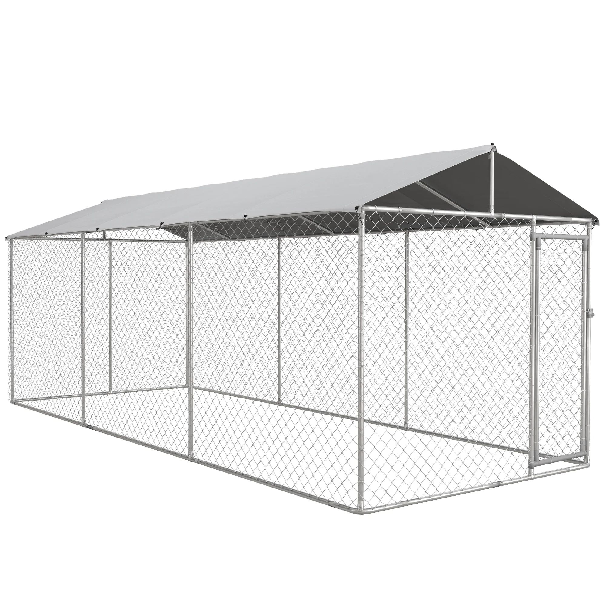 Canil externo PawHut para cães, com 1 porta, estrutura de aço, cobertura impermeável e resistente aos raios UV, 600x230x230 cm, prateado.