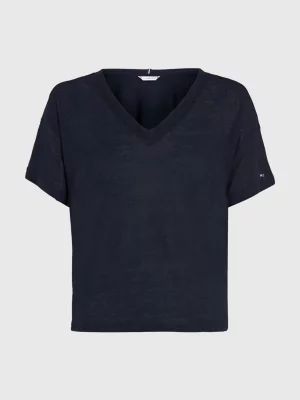 Camiseta de linho com decote em V e modelagem relaxada