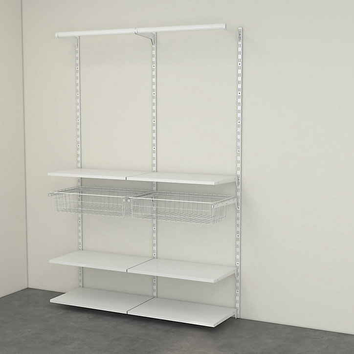 Rangement ouvert mural 2 colonnes avec penderie et 2 paniers H. 200 x L. 132 x P. 40 cm