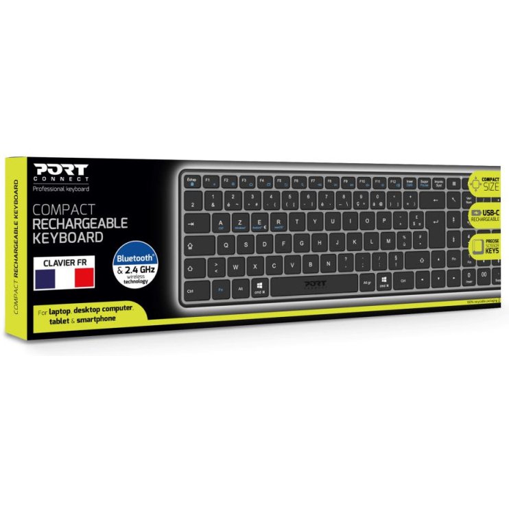Port Designs 911002FR clavier maison/bureau RF sans fil + Bluetooth AZERTY Français Noir, Gris