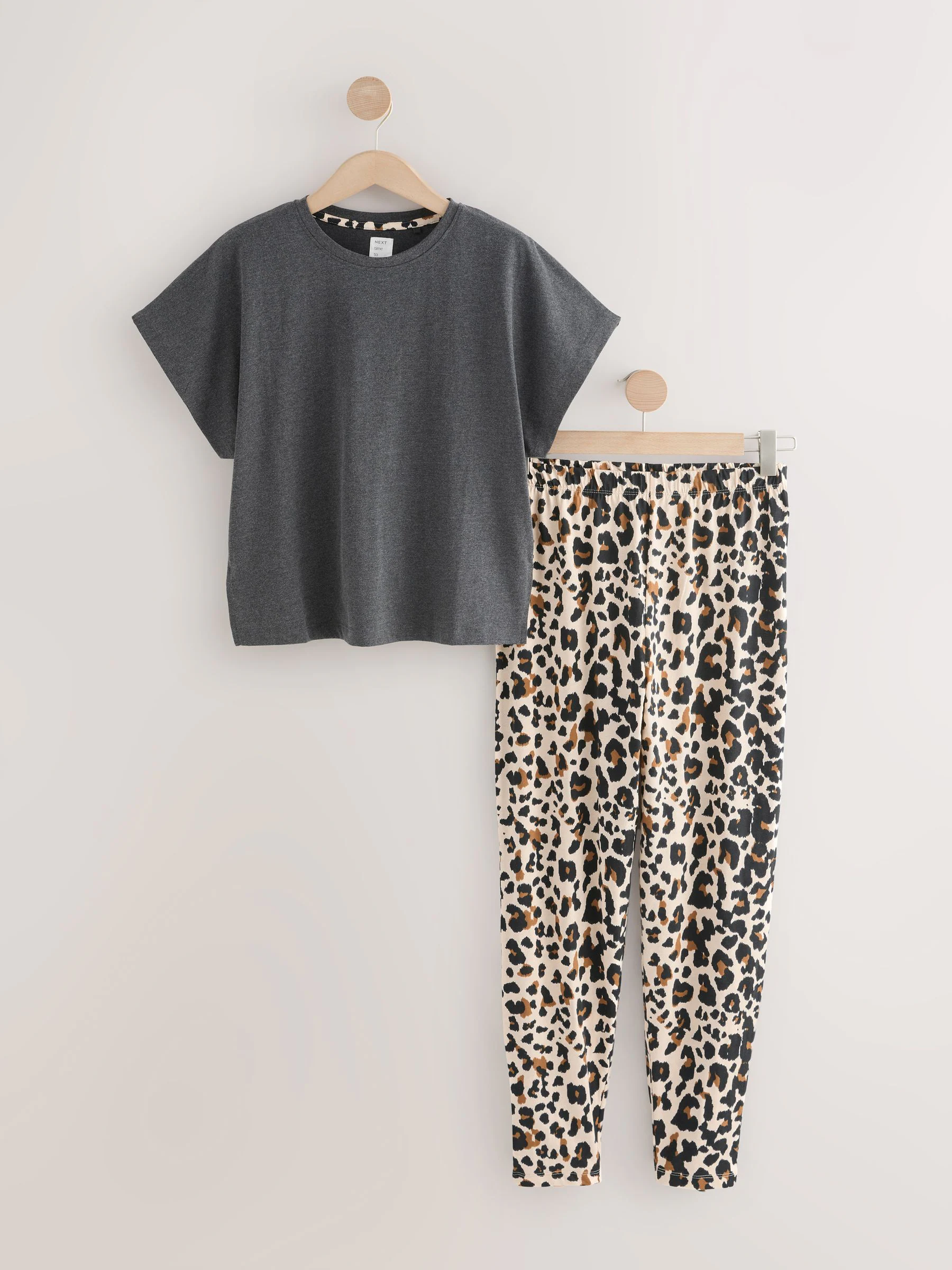 Antraciet met luipaardprint - Pyjama met korte mouwen