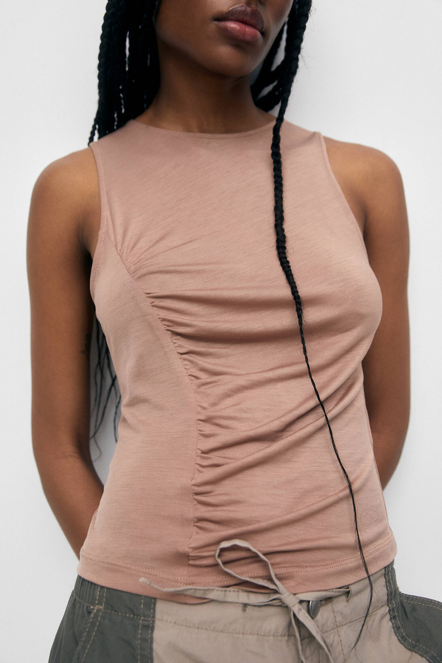 BLUSA COM BABADO - ROSA PÓ