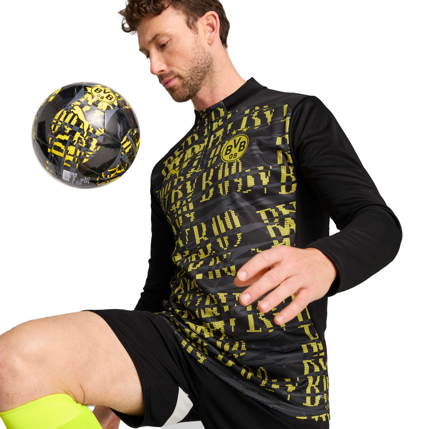 PUMA Borussia Dortmund Pre-Match Trainingstrui 1/4-Zip 2024-2025 Zwart Geel