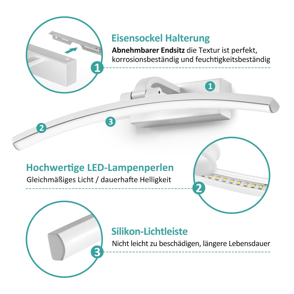 EMKE LED-spiegellamp, badkamerspiegellamp, 40 cm, 180° draaibaar, LED-badkamerspiegelkastverlichting, 4000K wit