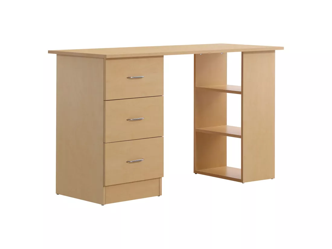 Bureau informatique table multi-fonctions 3 tiroirs 2 étagères dim. 120L x 49l x 72H cm MDF aspect bois clair