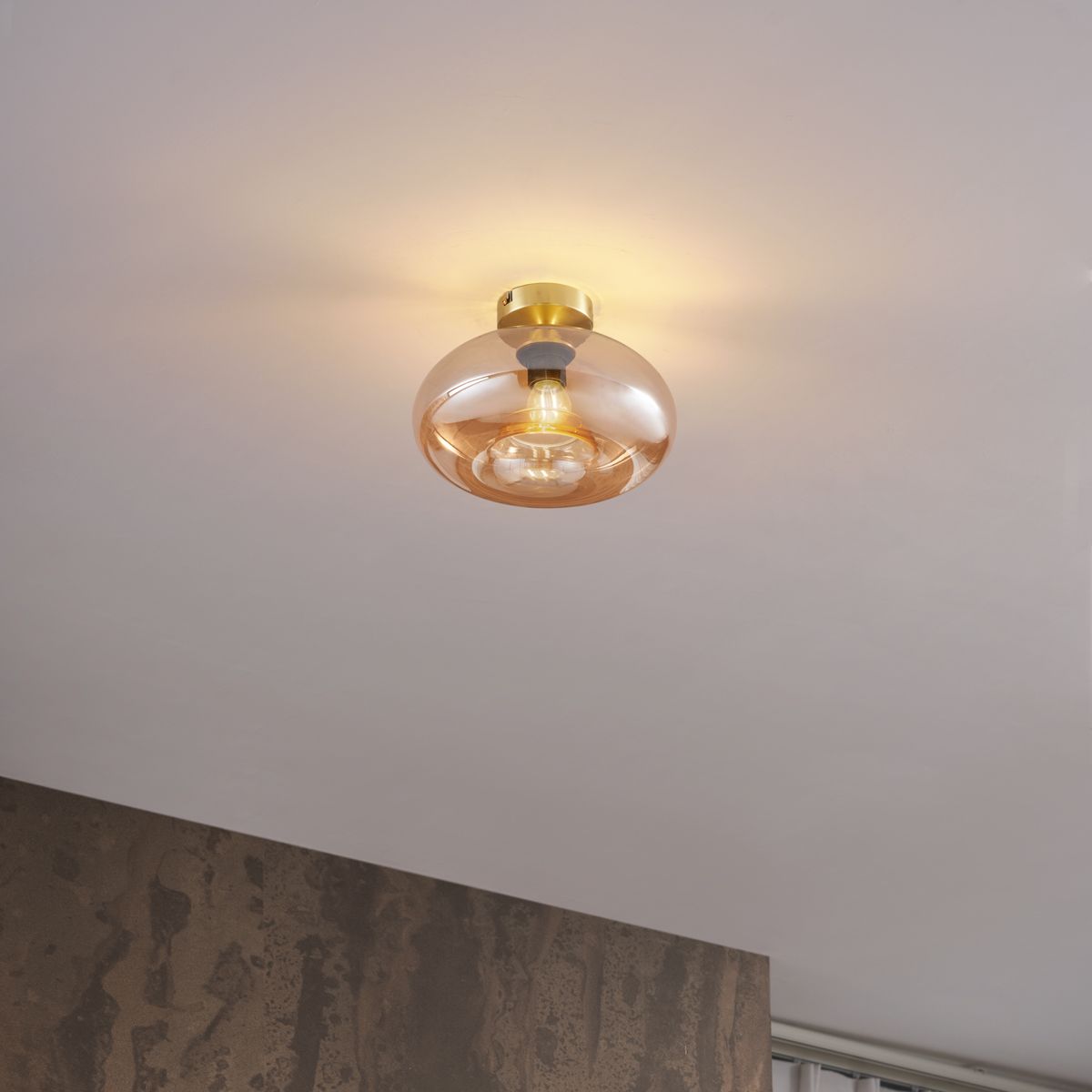 Art Deco plafondlamp messing met amber glas - Busa