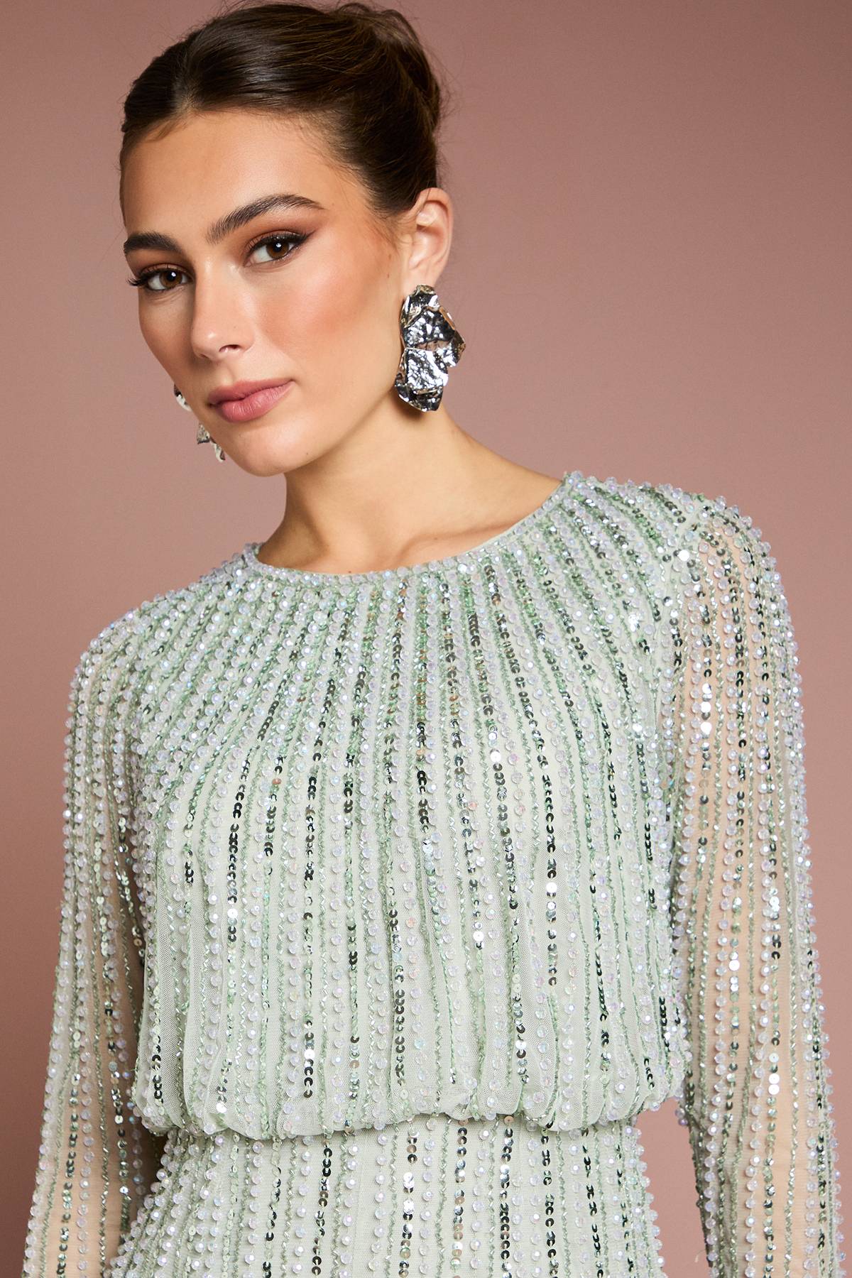 Coast Robe Longue à Manches Longues Ornée de Sequins Linéaires