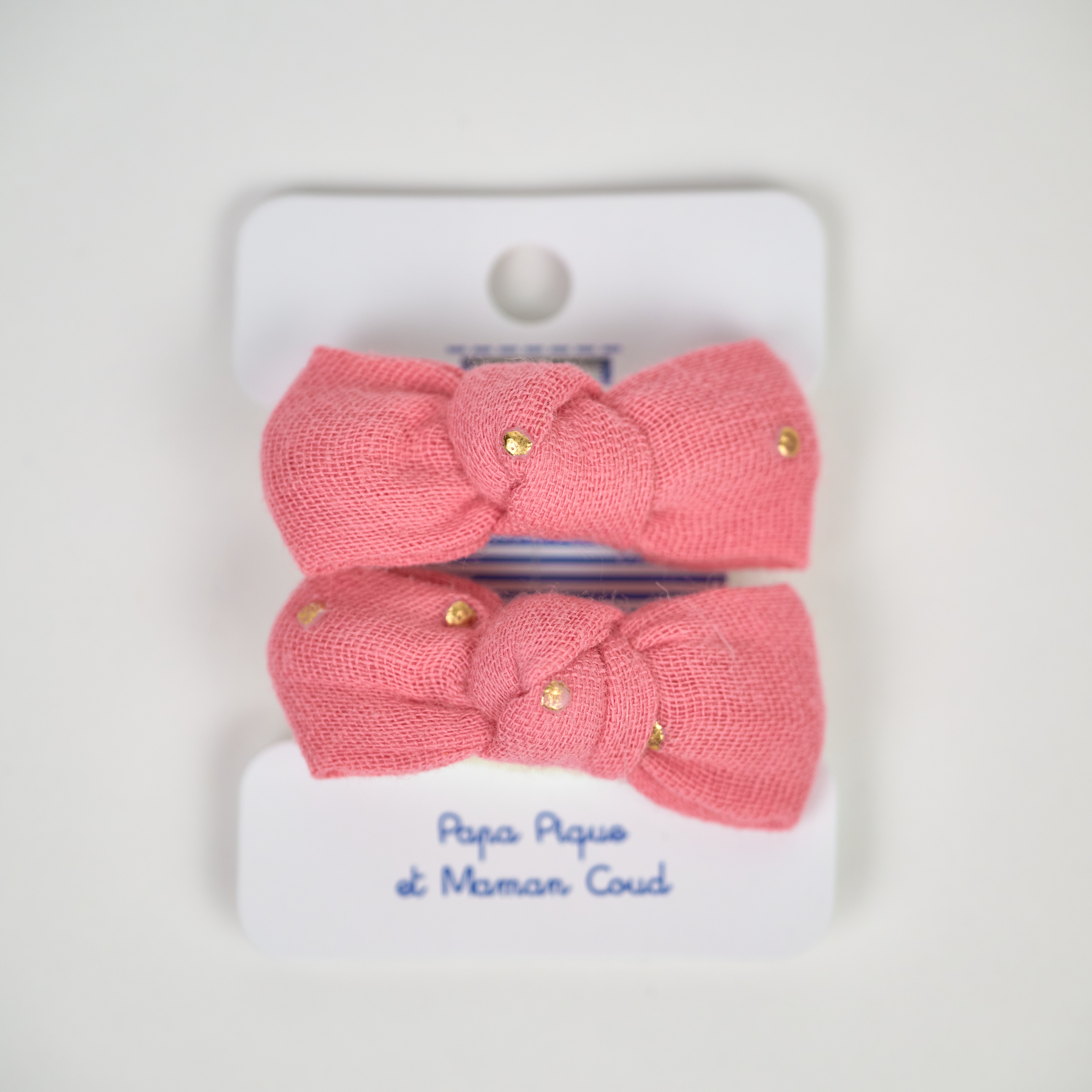 Elastiques Mousse Petit Noeud Gaze Pois Or Rose Sorbet