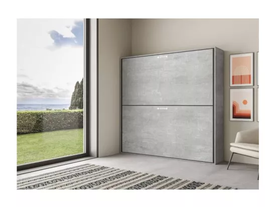 Lit escamotable superposé gris ciment horizontal 2 couchages 85x185 Bounto-