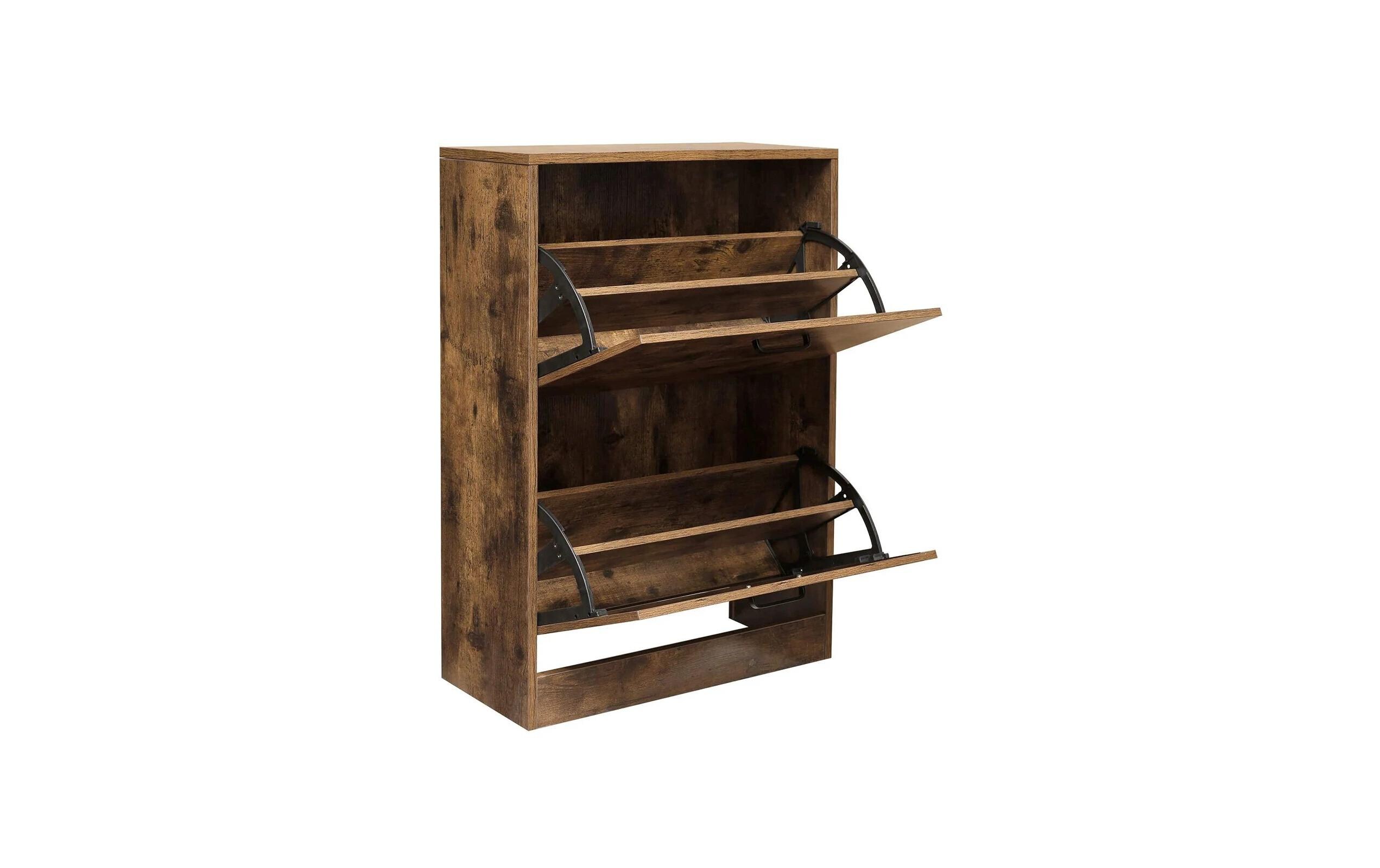 Schuhschrank mit 2 Klappen 60 x 83.5 cm, BraunSchuhregal mit verstellbaren Trennwänden