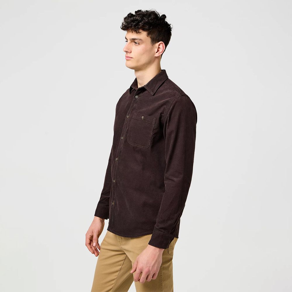 Wrangler mens Regular 1 Pocket Corduroy Shirt Mole