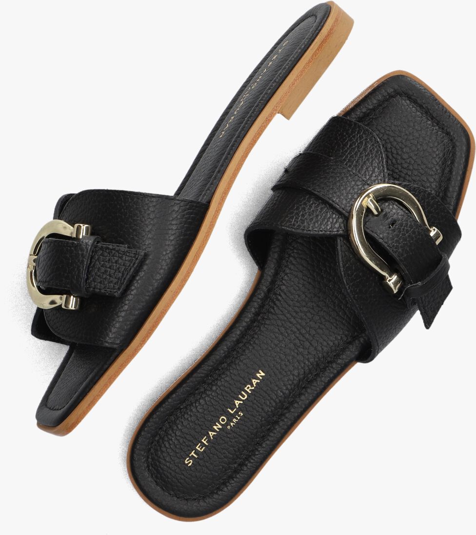 zwarte stefano lauran slippers led 1 band slipper met gesp