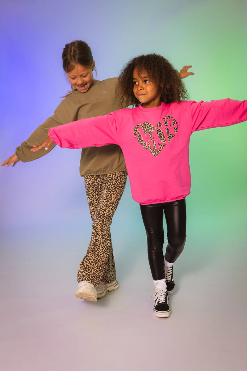 Quapi flared fit broek ZUZE met panterprint bruin/zwart