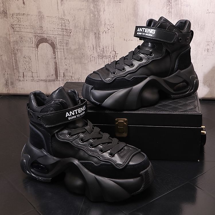 Mr Ozera - Platform Lettering Hook & Loop High-Top Sneakers