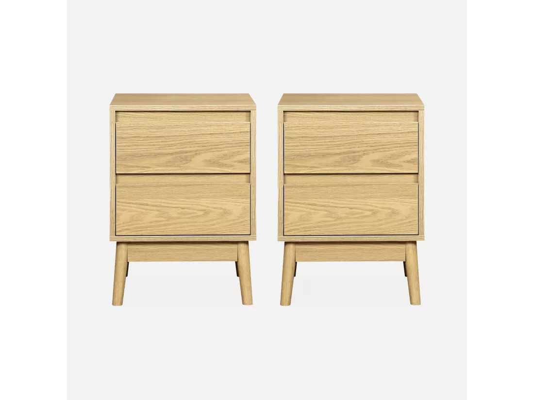 Lot de 2 tables de chevet décor bois. deux tiroirs