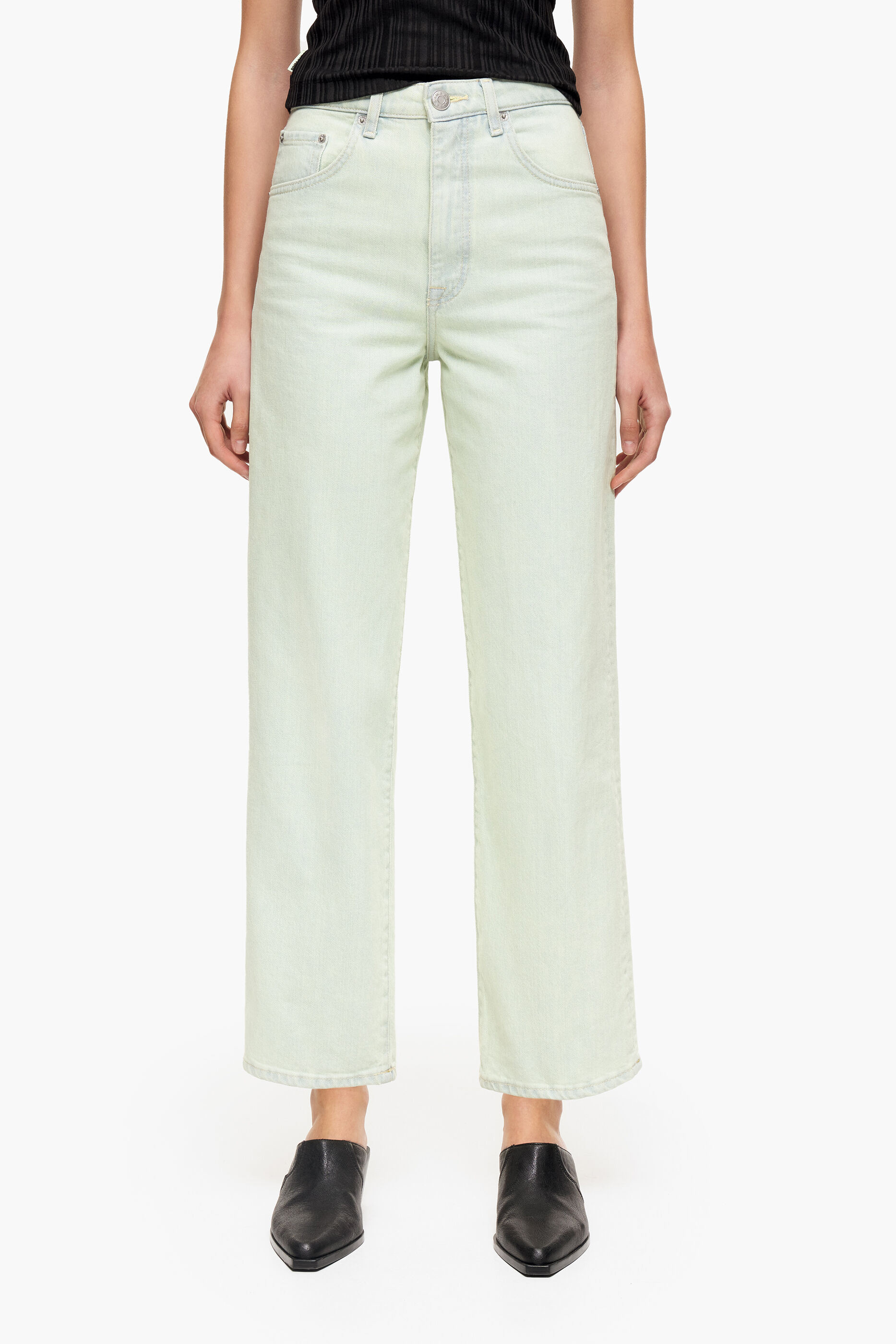 Calça Jeans Reta Cropped - Verde Menta