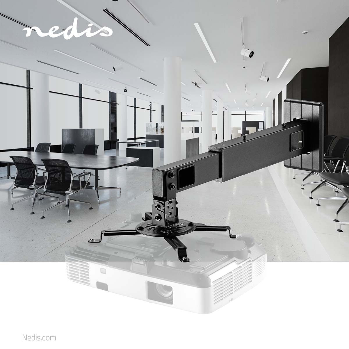 Nedis projektor Mount | Fullbevegelig | 15 kg | Roterbar | Tiltbar | Stål | Sort