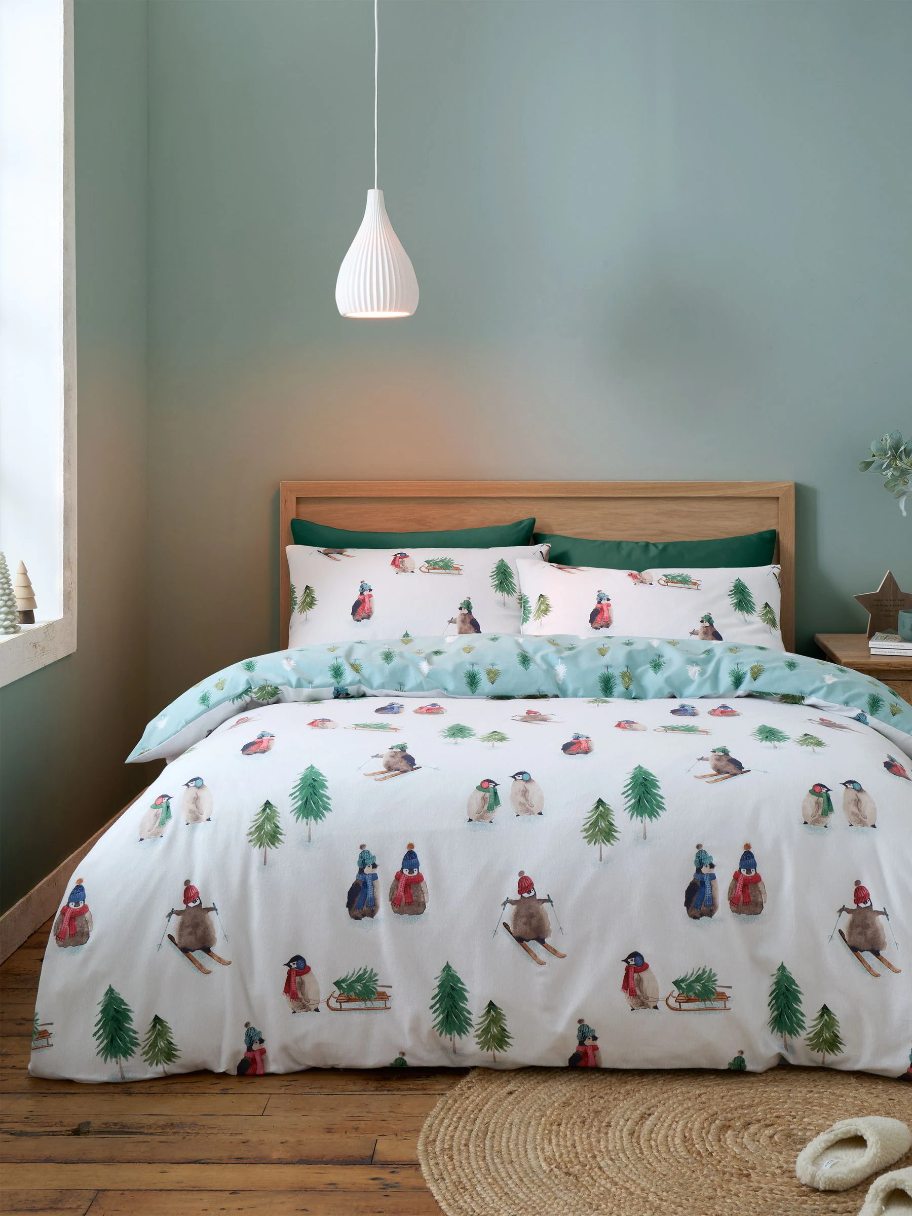Catherine Lansfield Superzacht 100% geborsteld katoenen Kerstmis Penguin Dekbedovertrek Set