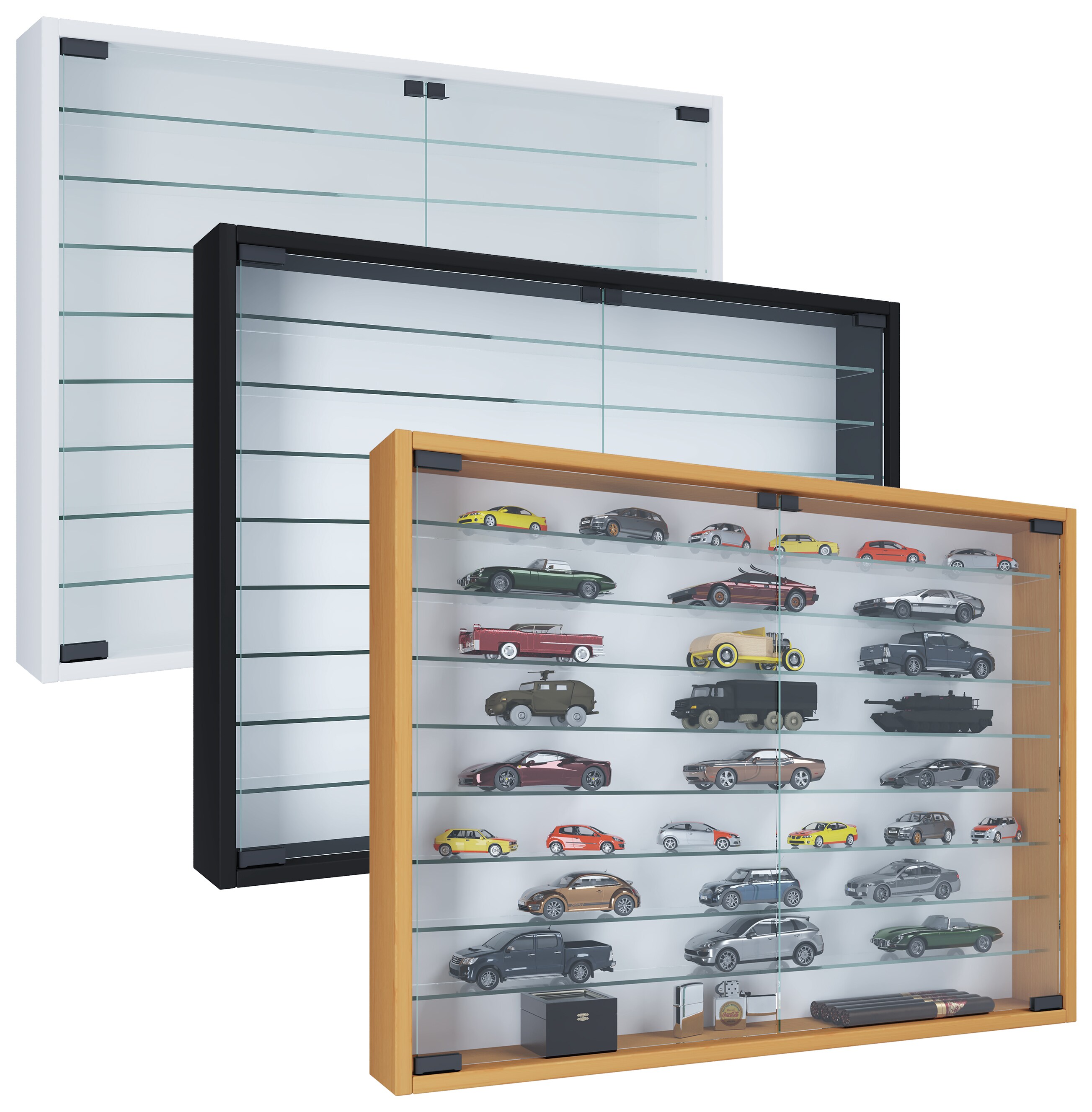 VCM Glasvitrine hängend | Vitrine Glas mit ESG-Sicherheitsglas | Maße: H. 60 x B. 80 x T. 10 cm | Hängevitrine Glas | Modern und platzsparend | Glas Vitrinenschrank - Mandosa XXL