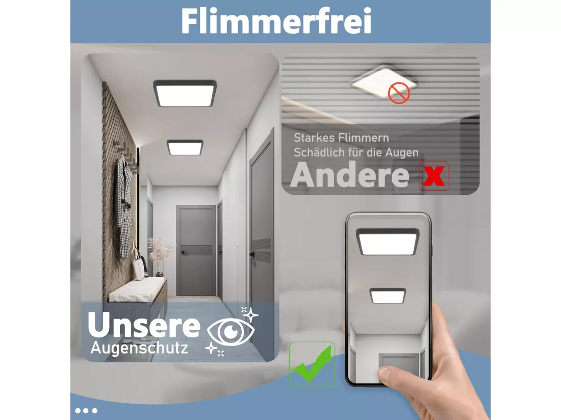 NETTLIFE plafonnier LED plafonnier plat 23 CM noir 18W 6500K
