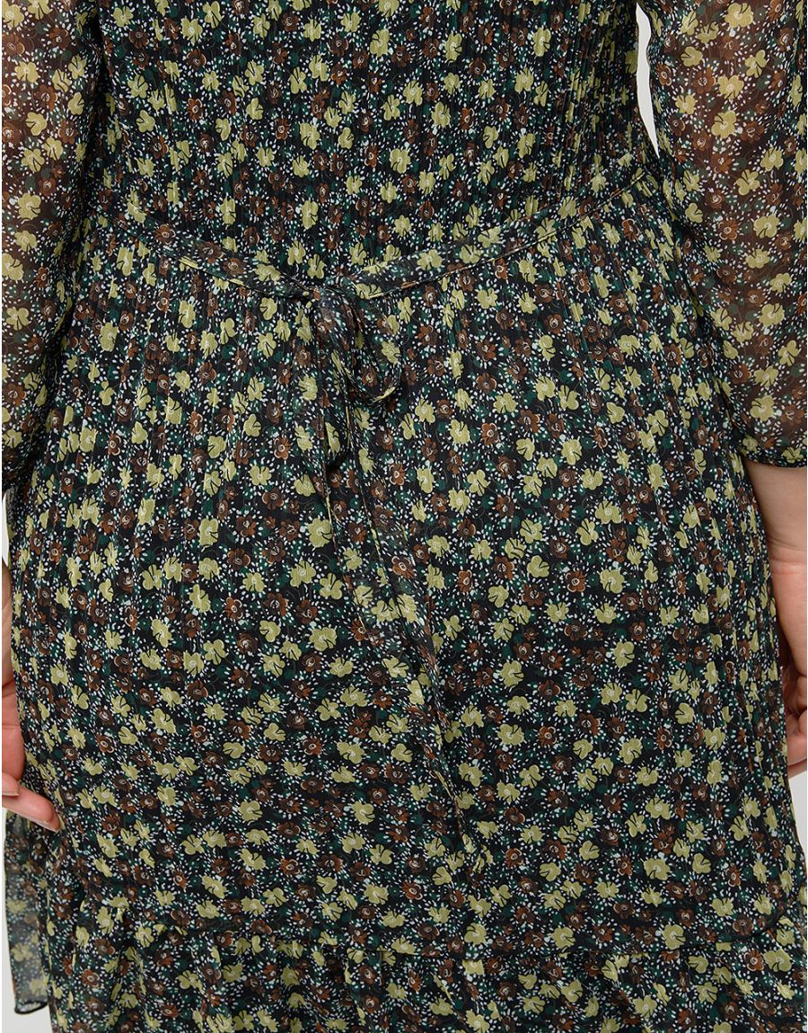 Robe plissée kaki fleurs