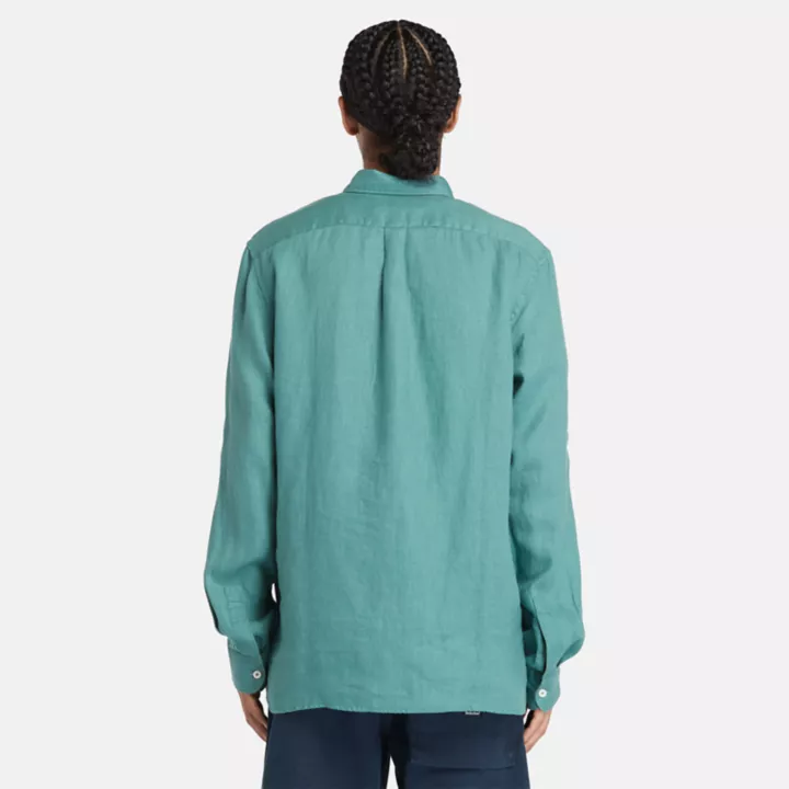 Chemise en lin à poche pour homme en bleu sarcelle
