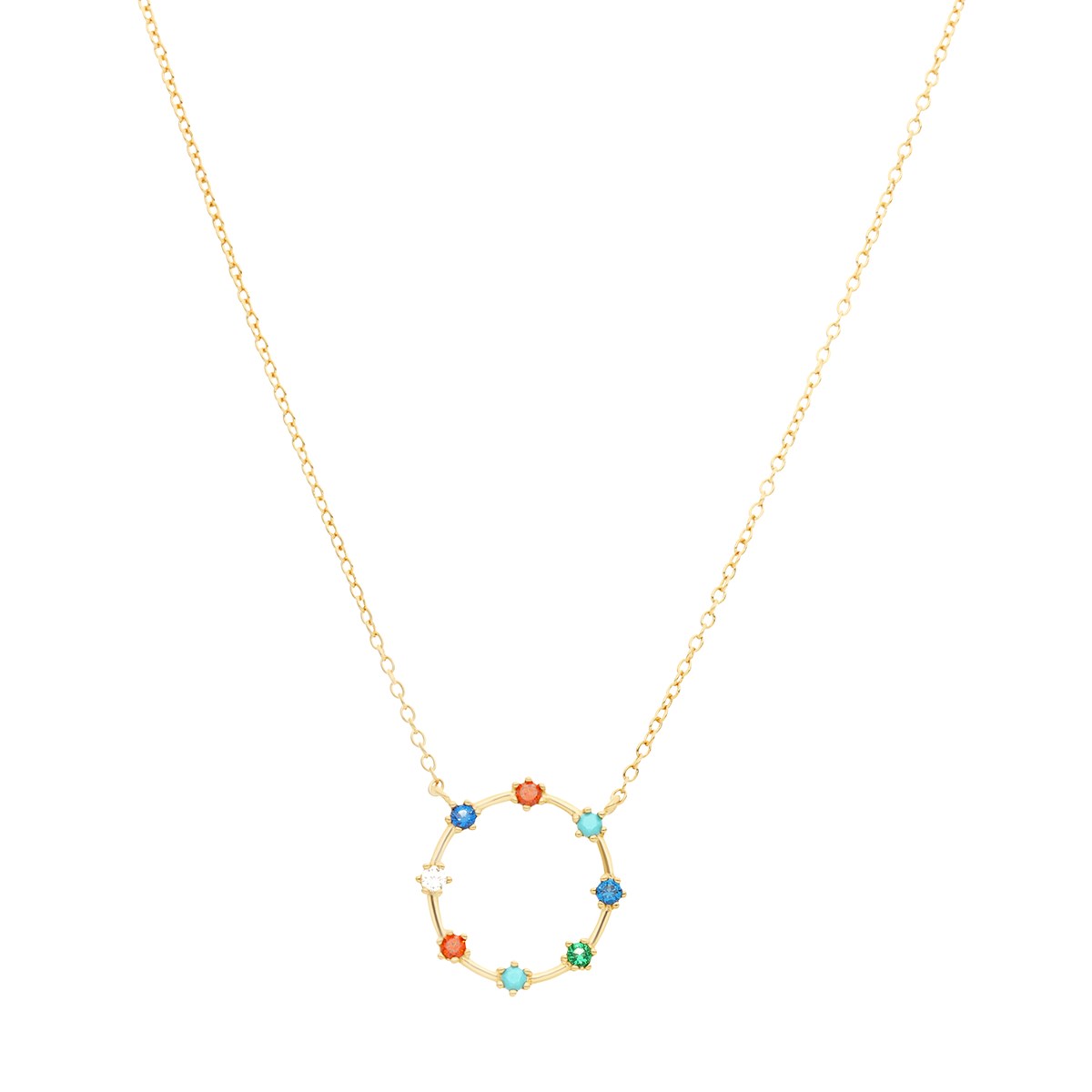 Collier Doré Anneau Coloré