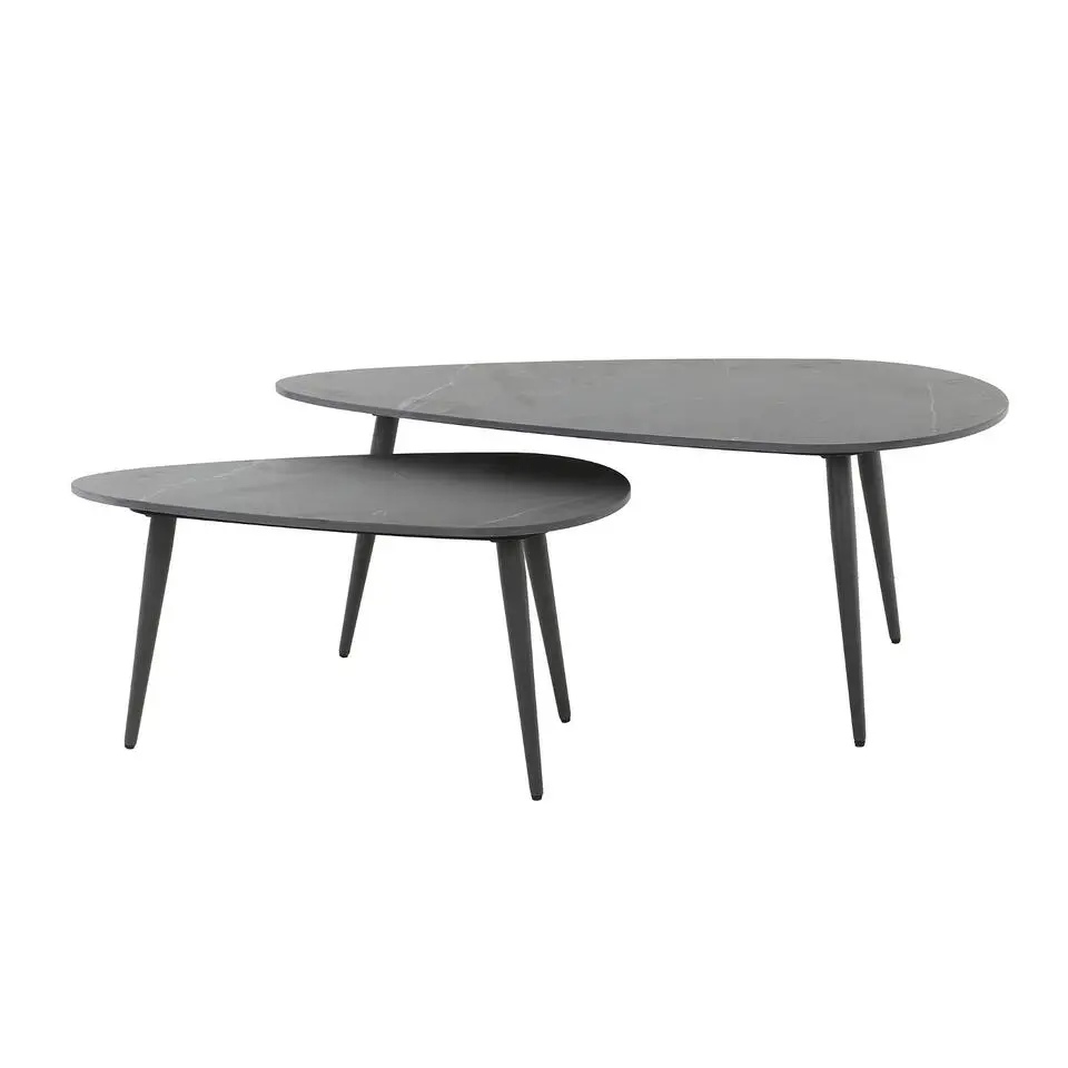 Salontafel Kiezelvormig - Zwart Keramiek - Set Van 2