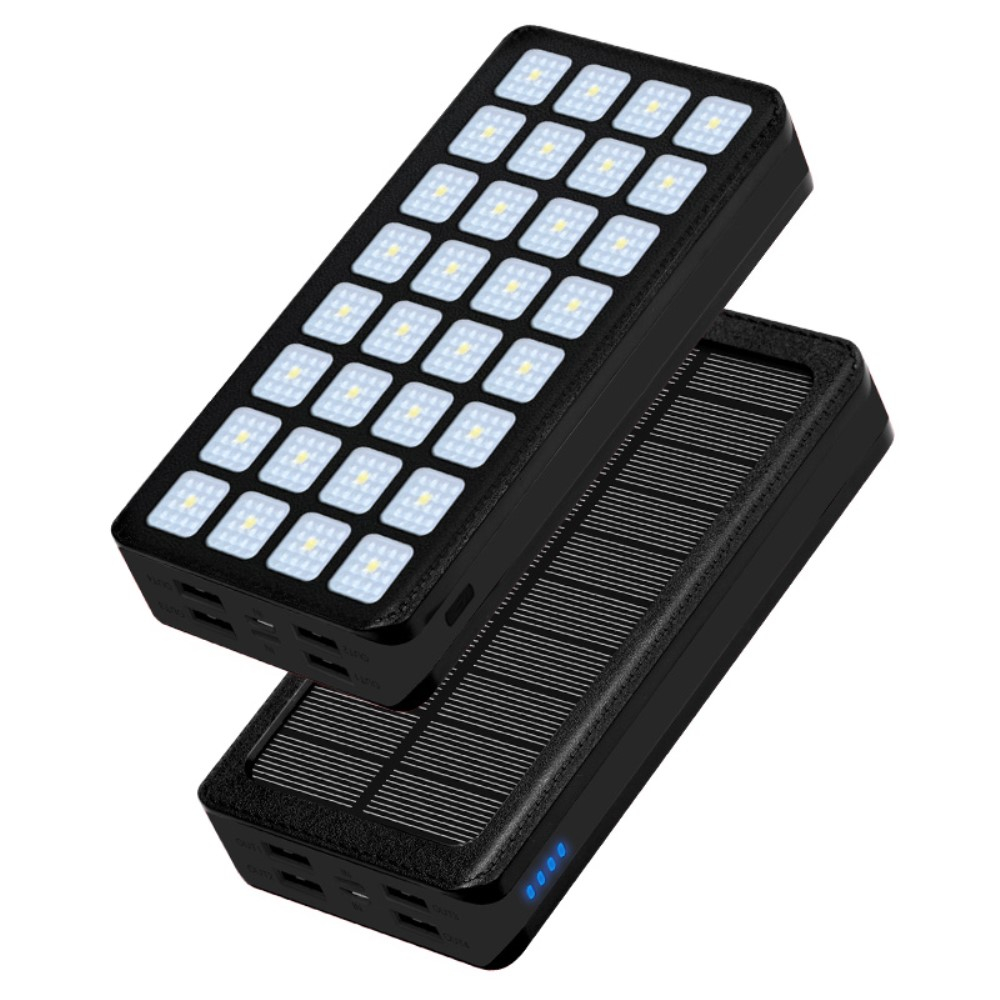 10000mAh 4x USB A Powerbank Outdoor Solar Taschen Lampe mit 32 LED's - Schwarz