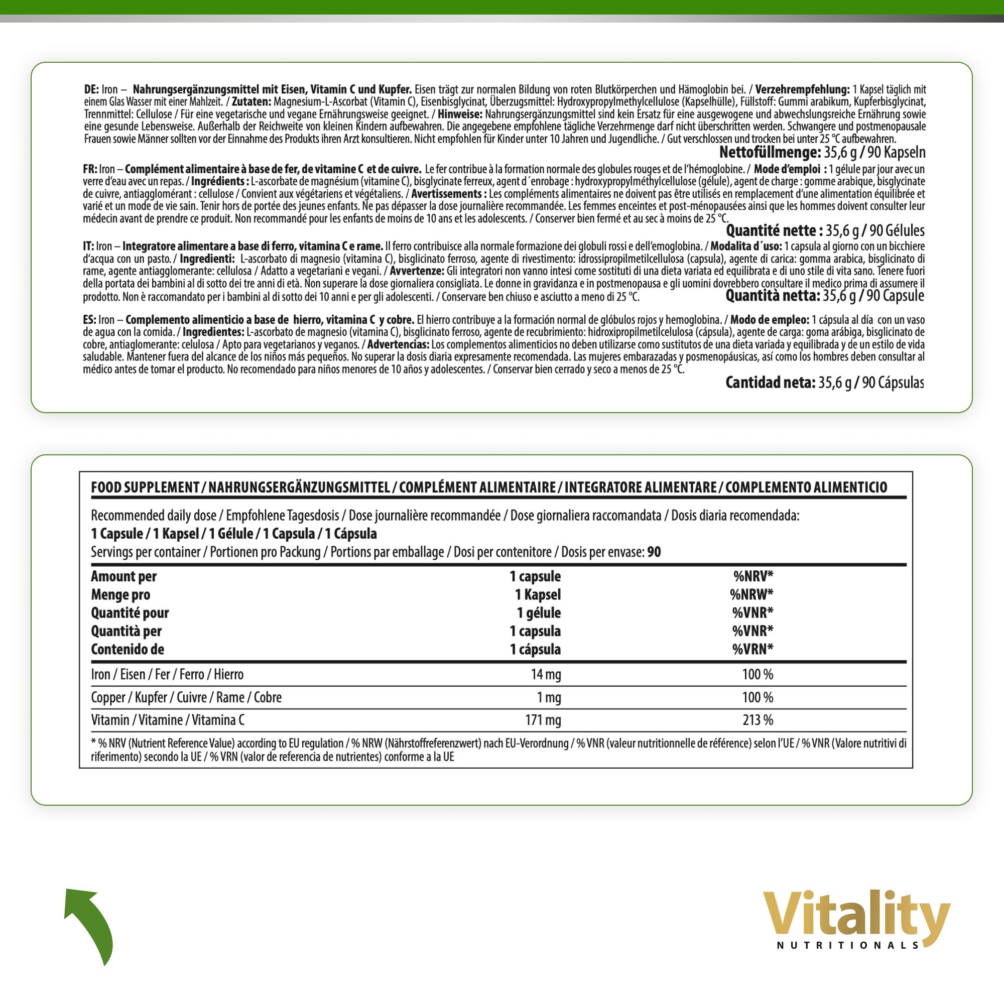 Vitality Nutritionals Eisen Bisglycinat Chelat