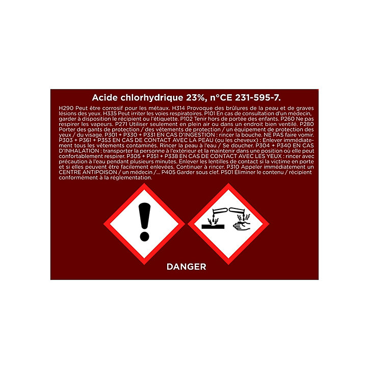 Acide chlorhydrique pour métal, carrelage, canalisations Onyx 5L