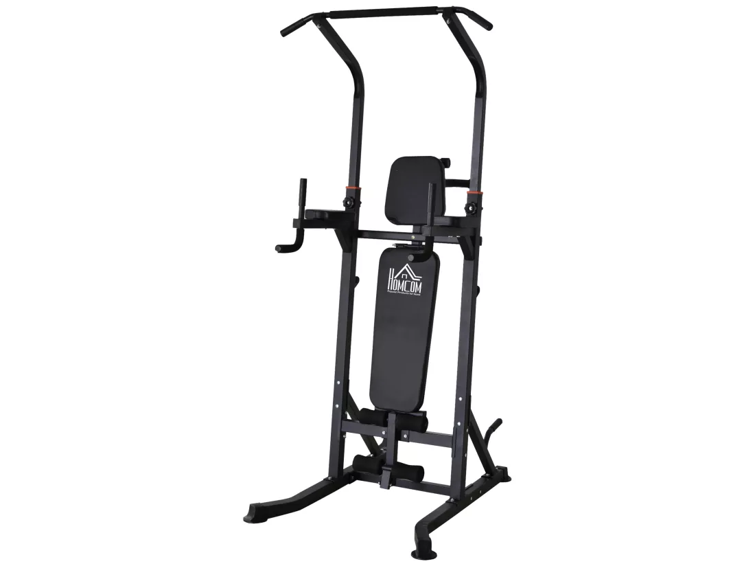 Station de musculation Fitness entrainement complet - barre de traction, à dips, banc de musculation pliable, poignées push-up - acier noir