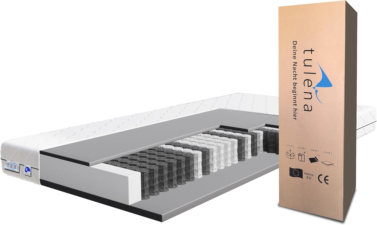 TULENA NOX Taschenfederkern Matratze 80x200 Federkernmatratze H2 + H3 Basic 18cm hoch Probeschlafen Rollmatratze Wendematratze