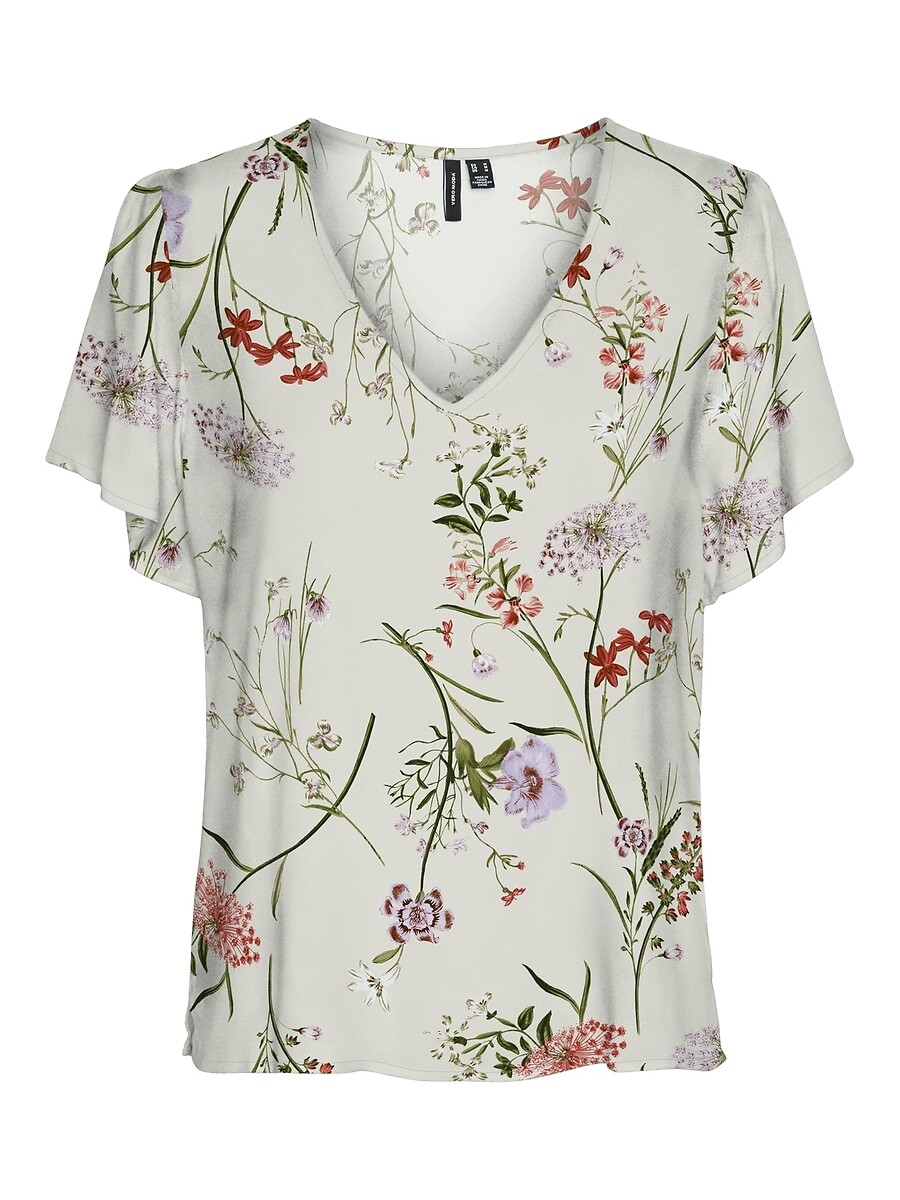 VERO MODA<br>Blusa estampada com decote em V e mangas curtas