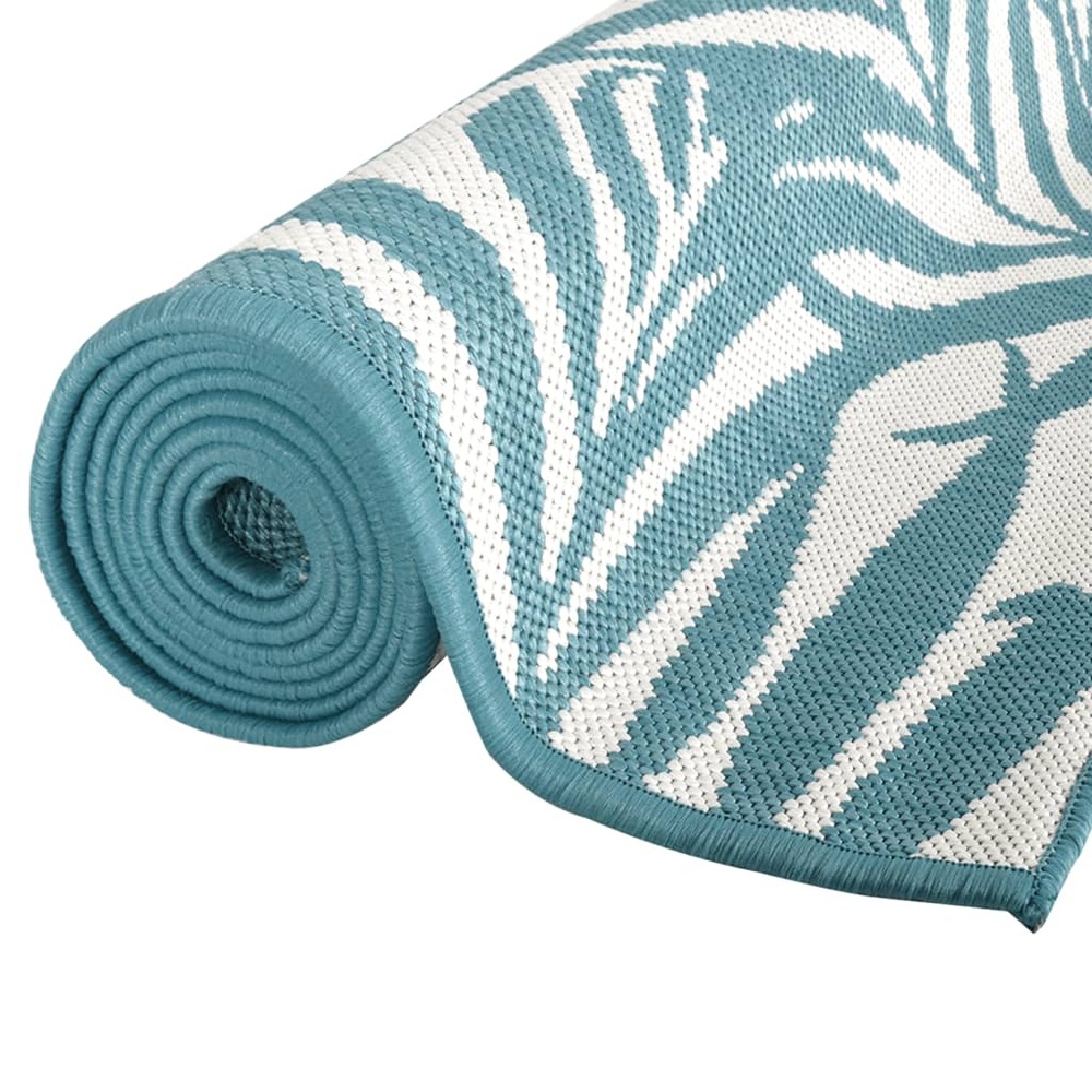 Tapis d'extérieur aqua et blanc 80x150 cm design réversible