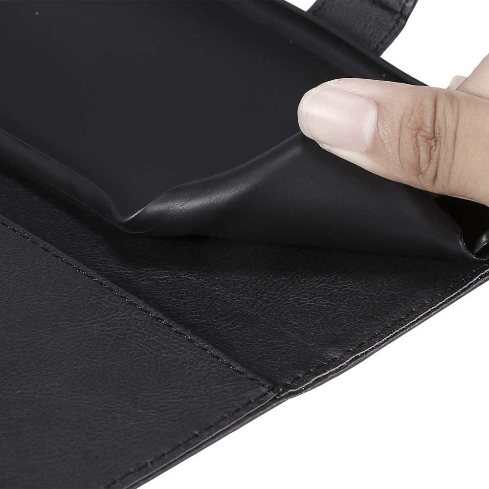 iPhone SE (2022/2020) / 8 / 7 Leder Tasche Flip Cover mit Kartenfach   Handschlaufe - Schwarz