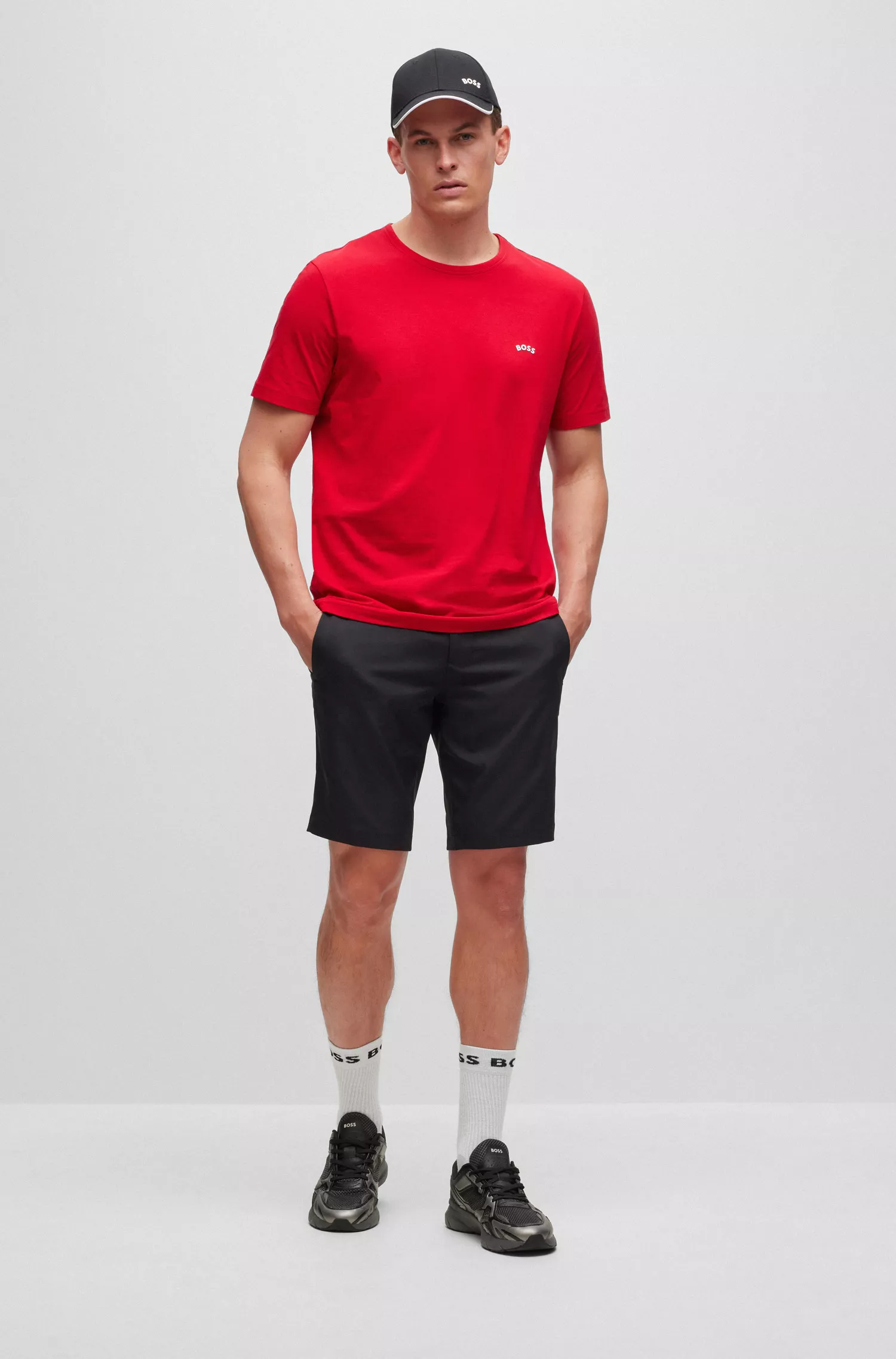 Camiseta BOSS verde de algodão orgânico com logotipo curvo