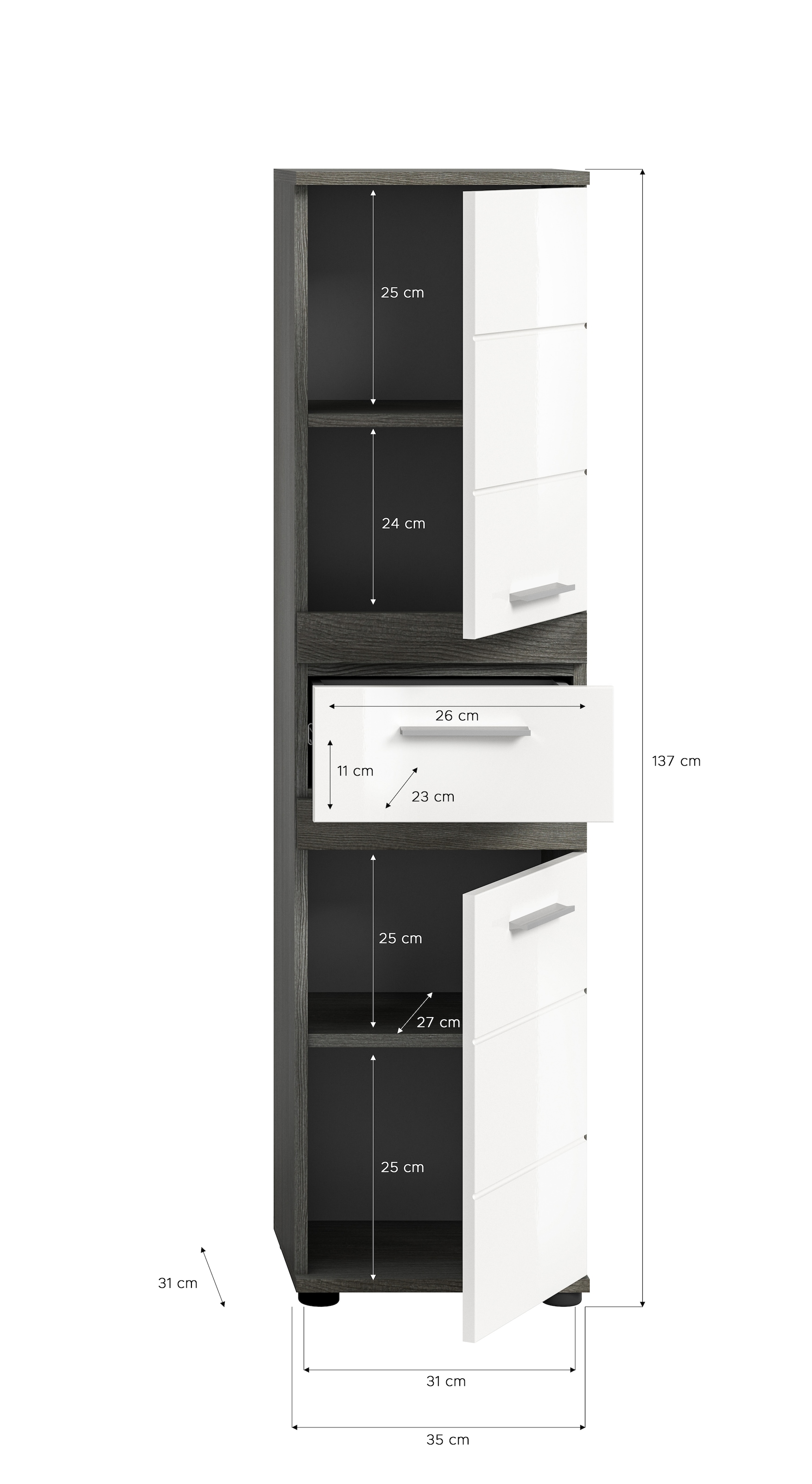 welltime Badmöbel-Set »LUCCA, 3-teilig, TOPSELLER!, hochwertige MDF Front« Set, best. aus: Waschbeckenunterschrank, Spiegelschrank, Hochschrank, 3 Stk. tlg.