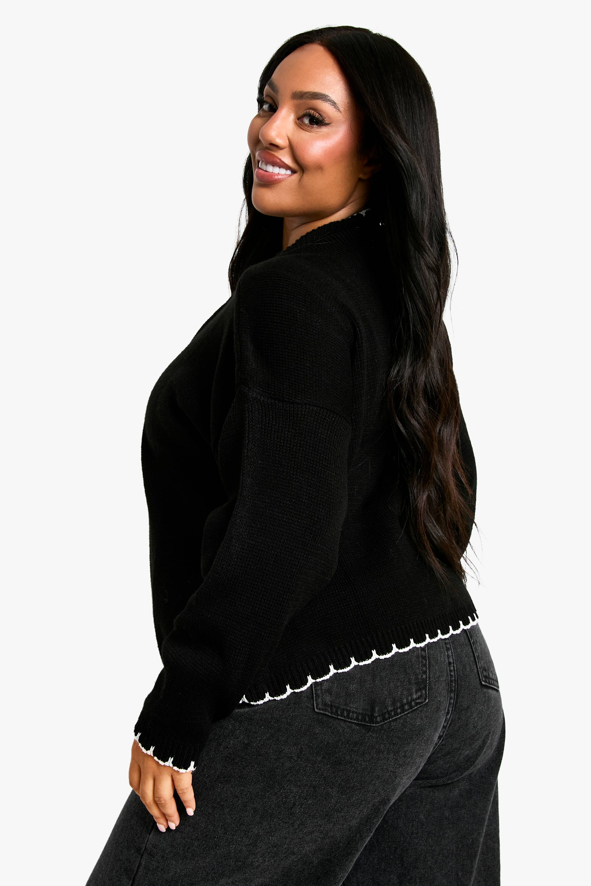 boohoo Cardigan court tricoté à surpiqûre pour grandes tailles