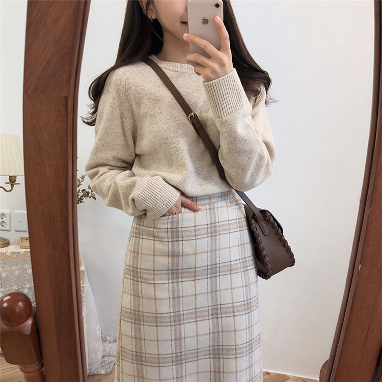 Tangihouse - Hoge taille geruite midi rechte rok