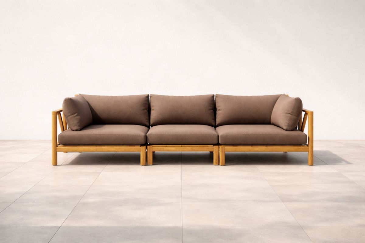 3-Sitzer Sofa Teakholz Polyester Braun