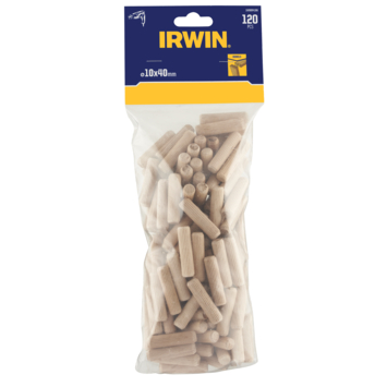 Irwin houten deuvels Ø10 mm. Inhoud 120 stuks.