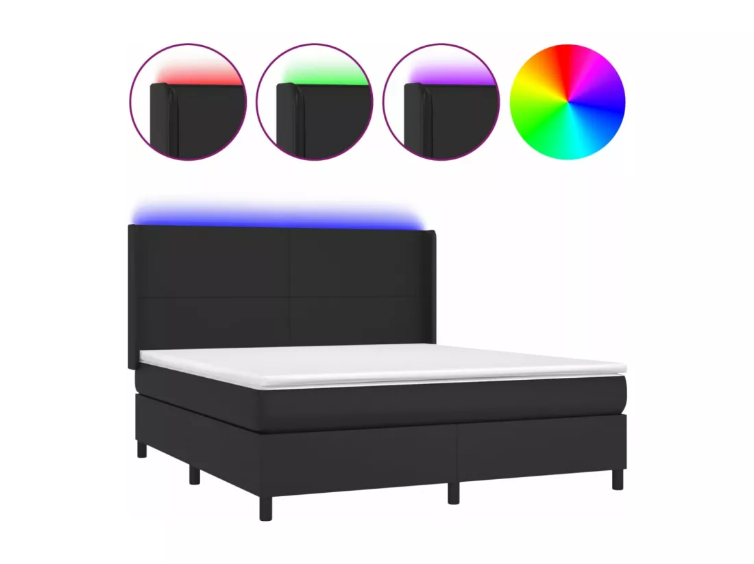 Sommier tapissier avec matelas et LED Noir 180x200cm Similicuir